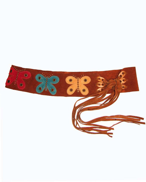 Brown Faux Suede Floral Embroidered Wrap Belt Scalloped Edge Tassel Tie Boho Ivy Wrap Belt | Free People main image 2