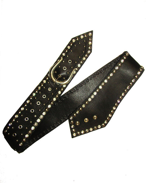 Studded Metallic Leather O-Ring Asymmetrical Waistbelt Retro Chunky Cincher Belt Rockstar Asymmetrical Hip Belt – Leatherock main image 3