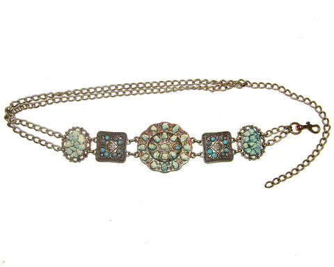 Hand painted hammered mixed metal elastic belt