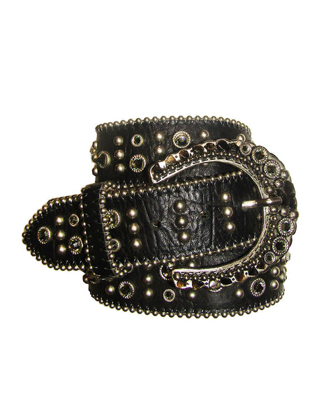 Black Leatherock Western-Style Belt with Ornate Silver-Tone Crystal Stone Buckle Beltiscool Western Cowboy Rhinestone Bling Mesh Stone Belt  main image 4