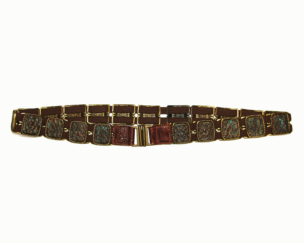 Hand painted hammered mixed metal elastic belt