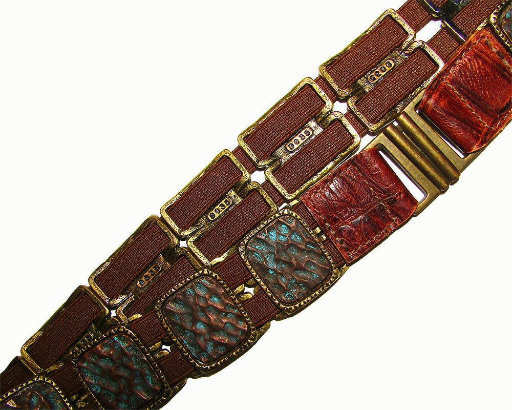 Hand painted hammered mixed metal elastic belt