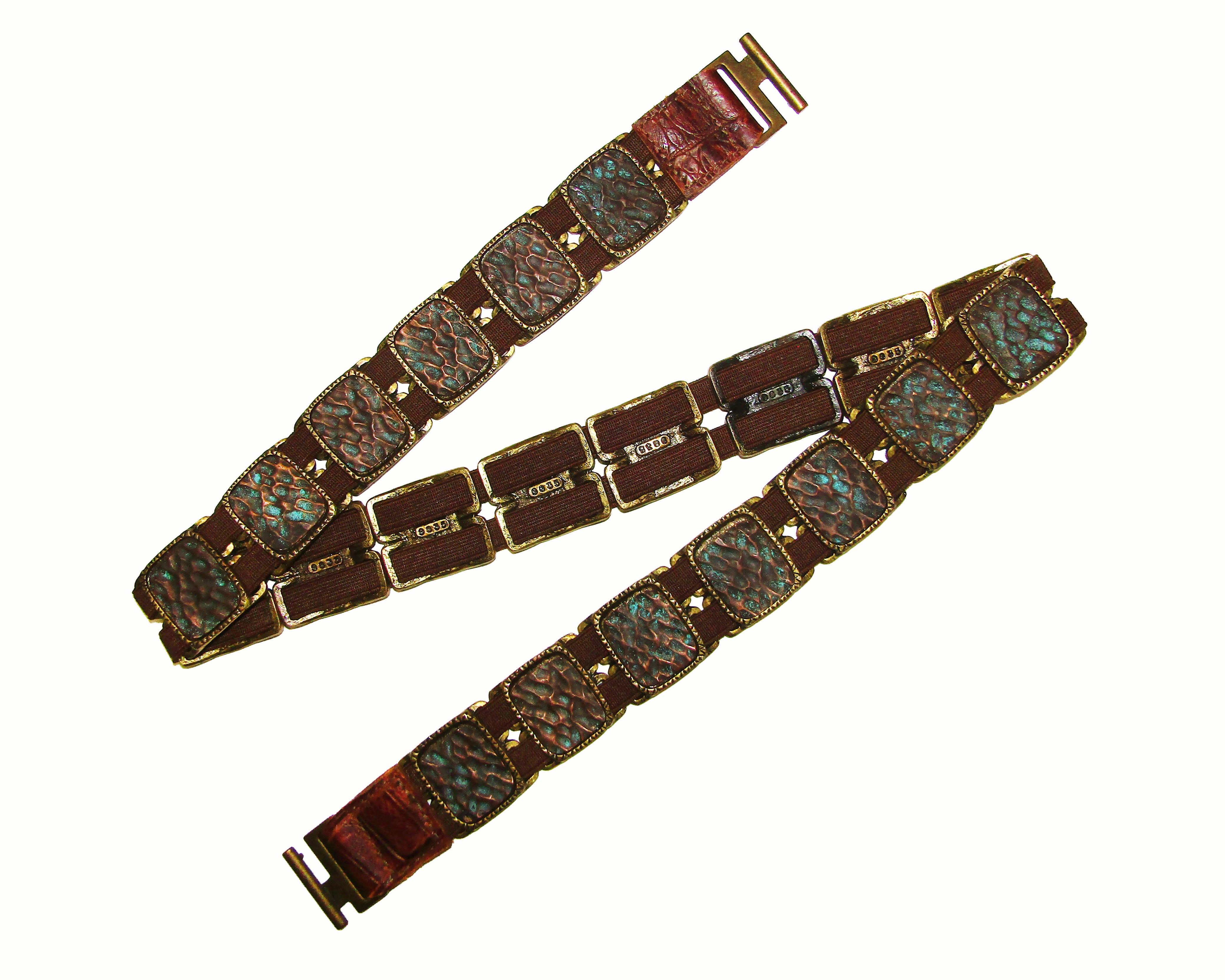 Hand painted hammered mixed metal elastic belt