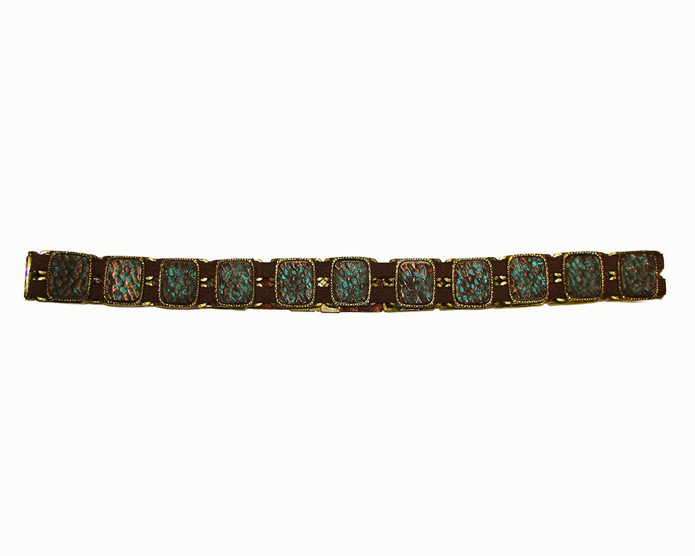 Hand painted hammered mixed metal elastic belt
