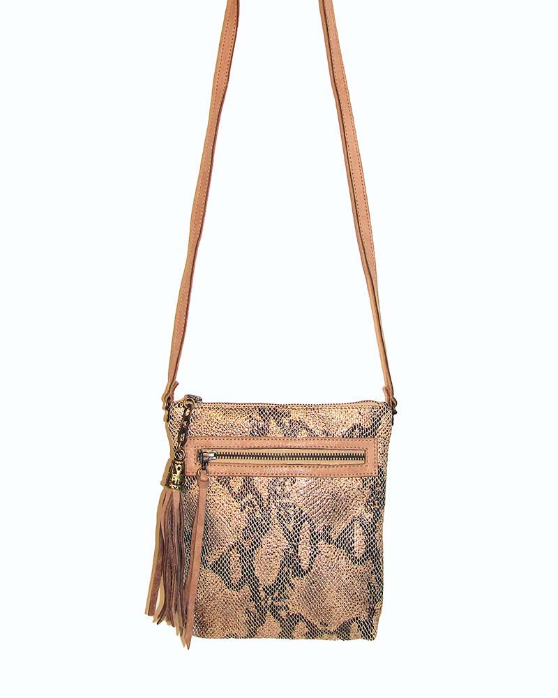 Metallic Snake-Effect Crossbody Bag
