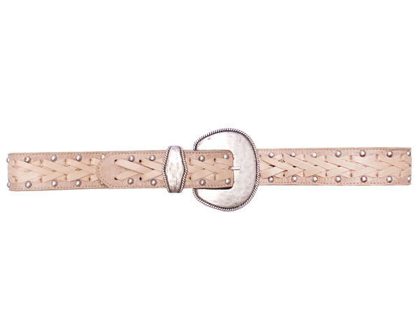 Leatherock White Studded Leather Belt WRITWAA White Pu Leather Punk Studded Belt for Women, Square  main image 3