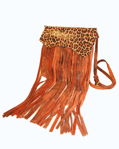 *Leopard Print Asymmetrical Fringe Crossbody Bag