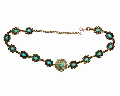 Turquoise Flower Concho Chain Belt