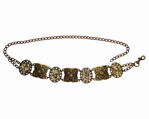 Vintage Abalone Brass Chain Belt