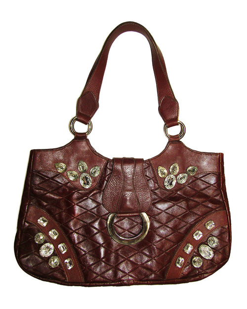 *Crystal Quilted Leather Shoulder Bag